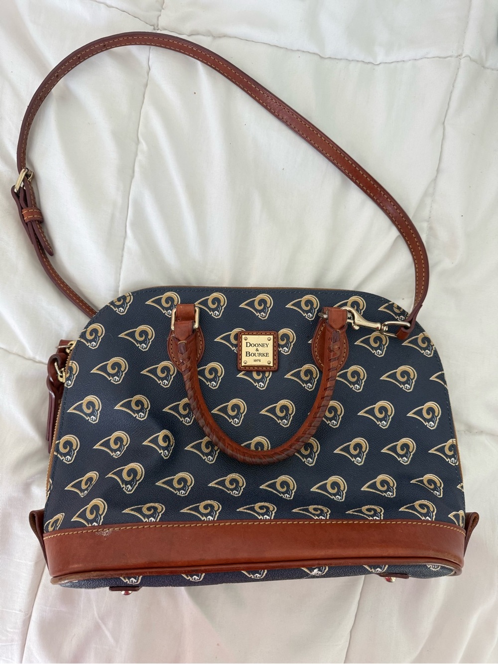 Los Angeles Rams Dooney & Bourke Navy and Brown Signature Dome Satchel